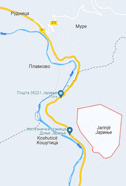 A balfelső sarokban lévő Rudnica a szerb, Jarinje a koszovói oldalon (Forrás: Google)