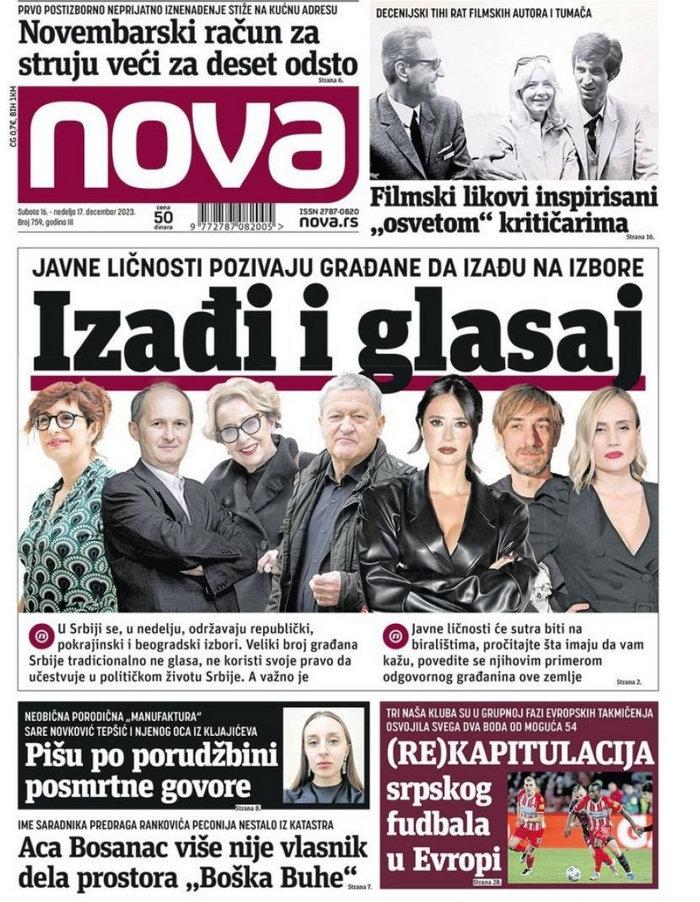 Mindenki megszegi a kampánycsendet, miközben vannak, akik a tilalom létjogosultságát firtatják 5 A Nova címoldalán a ProGlas szavazásra biztat (Screenshot)