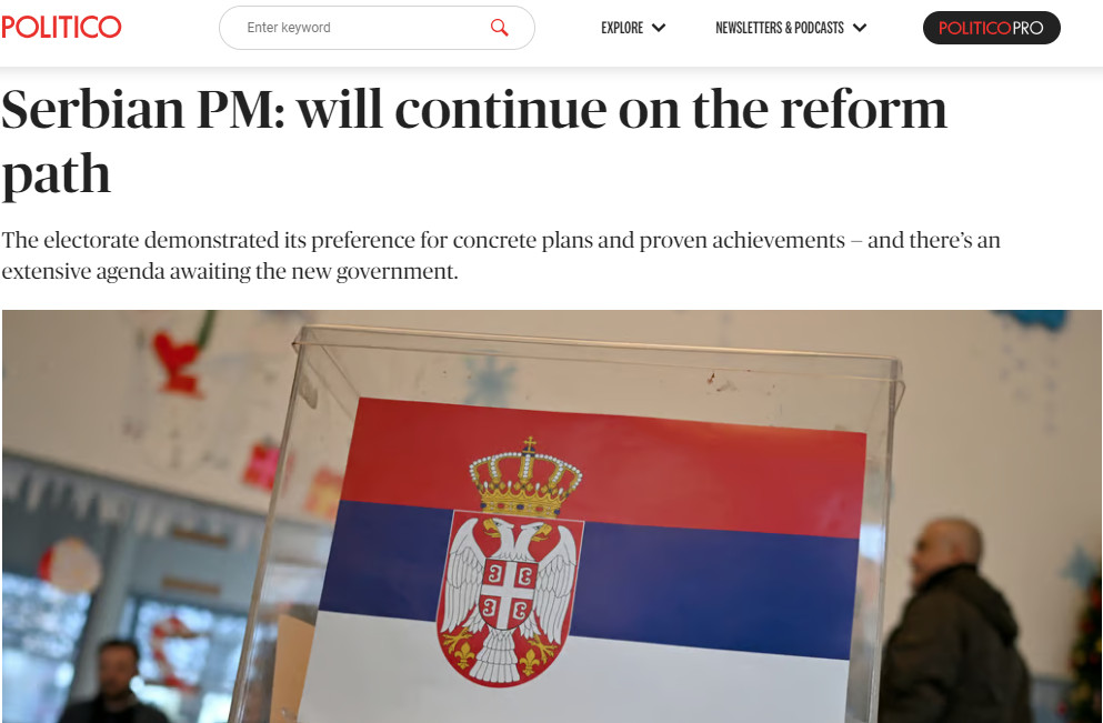 A szerb miniszterelnök a Politicóban erősítette meg, hogy hazája folytatja a reformpályát 3 A szerb miniszterelnök a demokrácia lényegéről a Politicóban