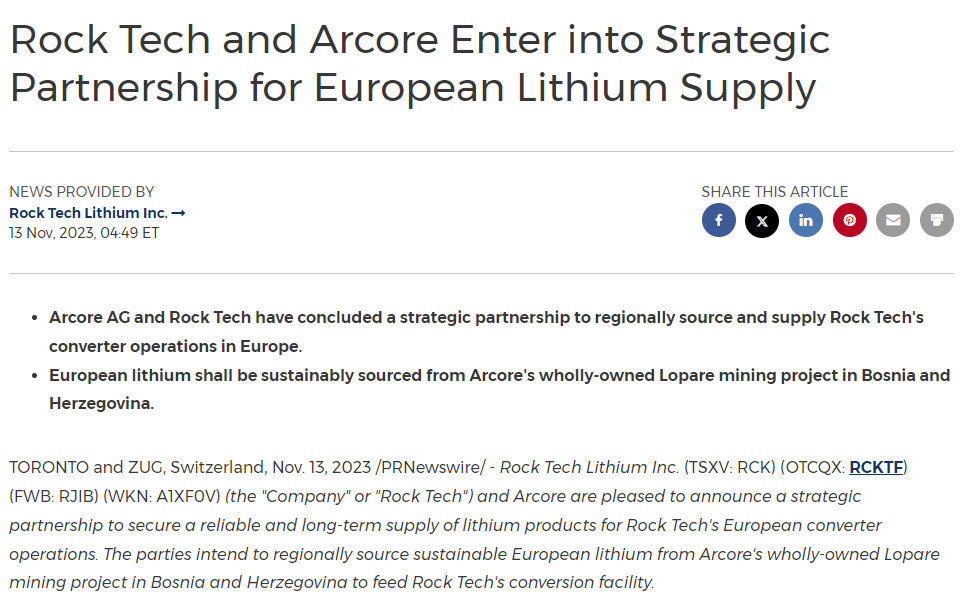 ARCore has already sold the unproduced Bosnian lithium
