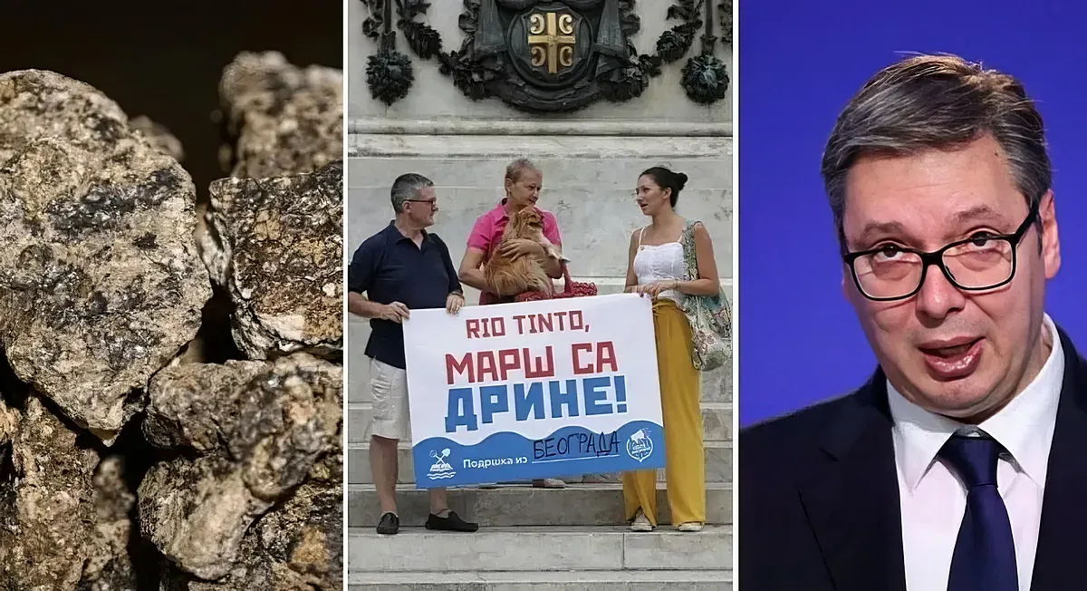 Egyelőre nem nyílt meg egy újabb front Szerbiában, de a lítium kiaknázás egy ketyegő bomba, amely bármikor berobbanhat. A transzparens felirata: Rio Tinto, mars el a Drinától