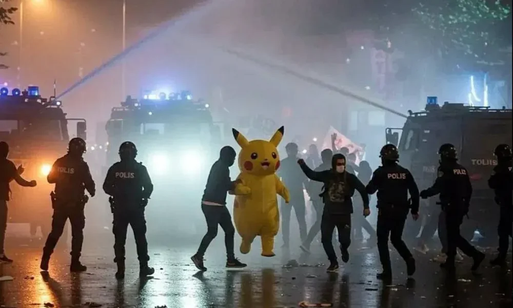 Picachu is Erdogan ellen tüntet