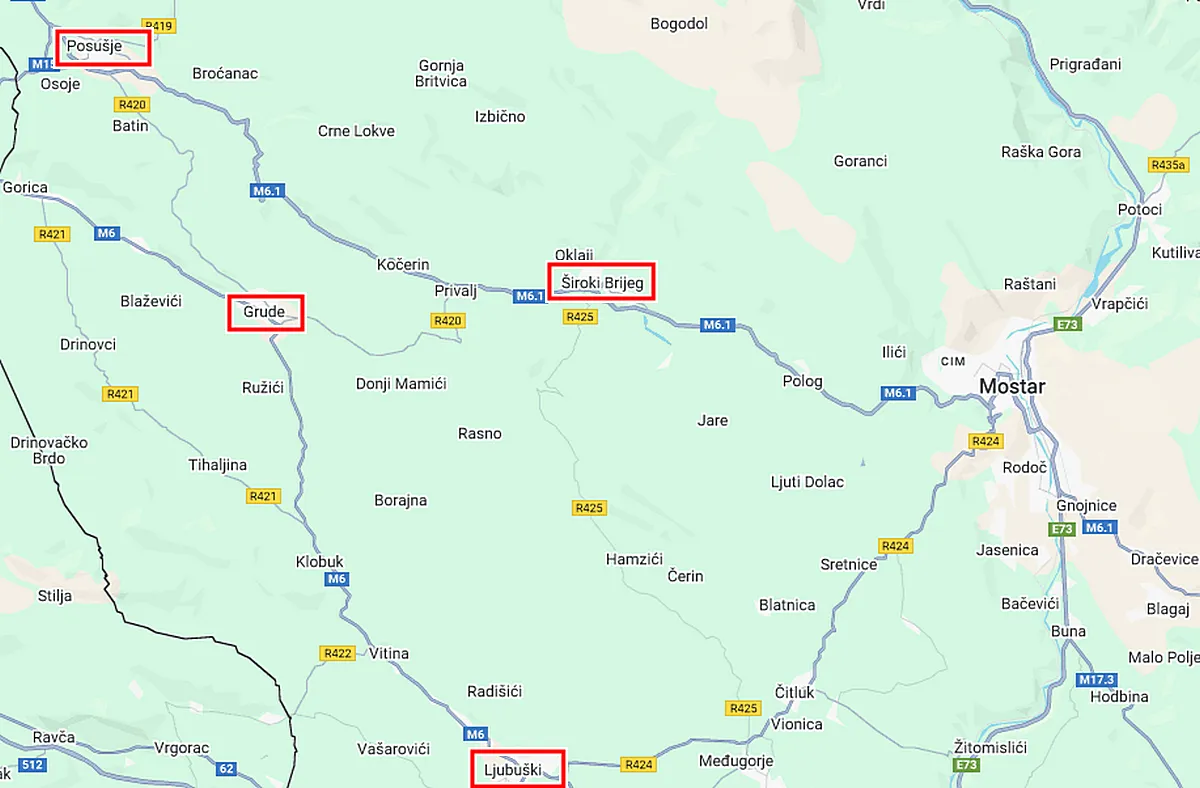 Široki Brijeg, Grude, Posušje és Ljubuški mind a Nyugat-Hercegovinai Megye (Županija Zapadnohercegovačka) részei, gazdasági szempontból ez az egyik legsikeresebb régió Bosznia-Hercegovinában. amit az alábbi cikk is alátámaszt (A térkép a Google segítségével készült)