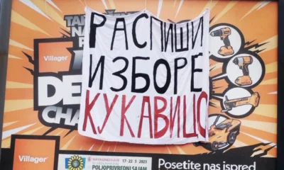 KELJ FEL, SZERBIA! Transzparens Újvidékről: Írd ki a választásokat, Besz@ri! Talán ez a fordítás fejezi ki a legjobban az üzenet lényegét. Az eredetiben a "kukavica" szó szerepel, amelyben megtalálható az AV betűkombináció, a szerb elnök ezt gyakran használja önazonosításra (Forrás: X platform)