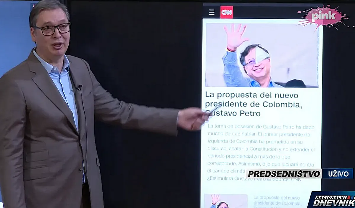 Aleksandar helyett Petro, "a fél szerb kormány kokainfüggő" 3 Ez a CNN-ről származik, mutatta meg Gustavo Petro fényképét a szerb elnök