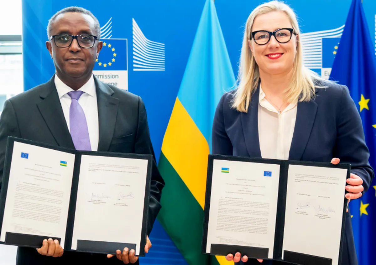 Pellegrini: Szlovákia csak békét akar 3 A képen EU nemzetközi együttműködési biztosa, Jutta Urpilainen és Ruanda külügyminisztere, Vincent Biruta látható, miután 2024 februárjában aláírták a kritikus nyersanyagok fenntartható értékláncairól szóló memorandumot