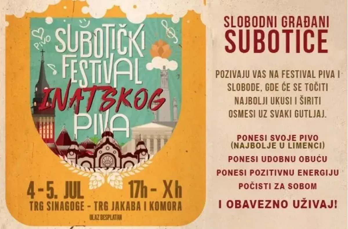 Dafke lesz fesztivál? Fogd meg a söröm! 5 A SZABADKAI SZABAD POLGÁROK meghívnak a sör és szabadság fesztiváljára, ahol a legfinomabb ízek mosolyok kíséretében csúsznak le. Hozd el a saját söröd (legjobb, ha dobozos), hozz kényelmes cipőt, hozz magaddal pozitív energiát. Takaríts magad után, ÉS MINDENKÉPP ÉREZD JÓL MAGAD!