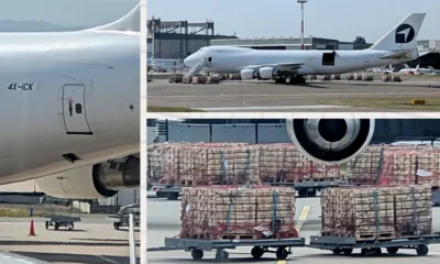 LŐSZEREXPORT: Egy izraeli Boeing 747-es teherszállító repülőgép a Nikola Tesla repülőtéren 2025 júniusának végén. (Fotó: BIRN-Harec/Magánarchívum)