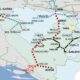 A piros szín a Déli Gázösszeköttetés útvonalát jelzi, a sárga nyíl az orosz gáz Szerbia felőli belépési pontja