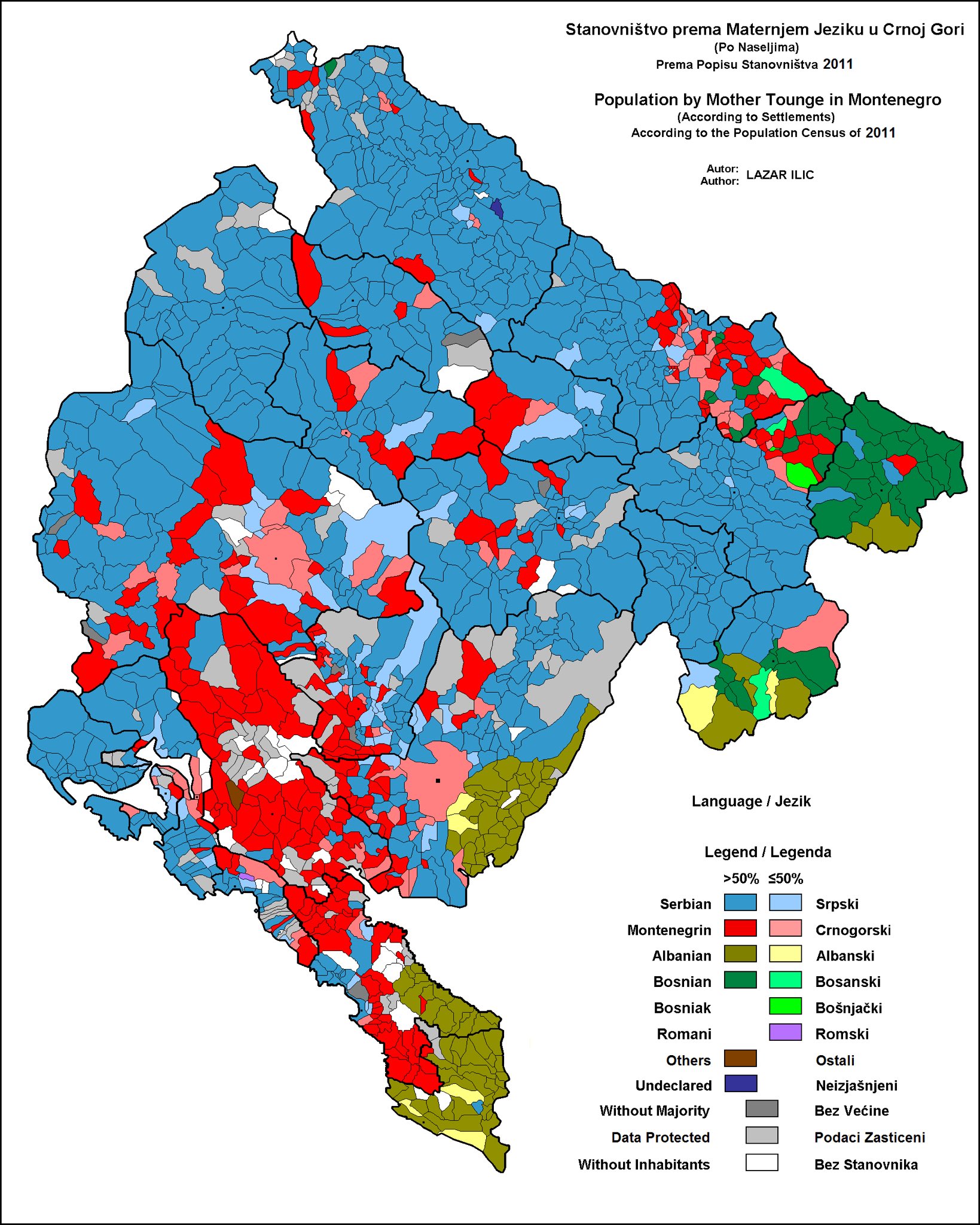 A szerbek azt bizonygatják, hogy Montenegró szerb állam, ahol a montenegróiak kisebbségben vannak, egy ilyen térkép terjed az interneten