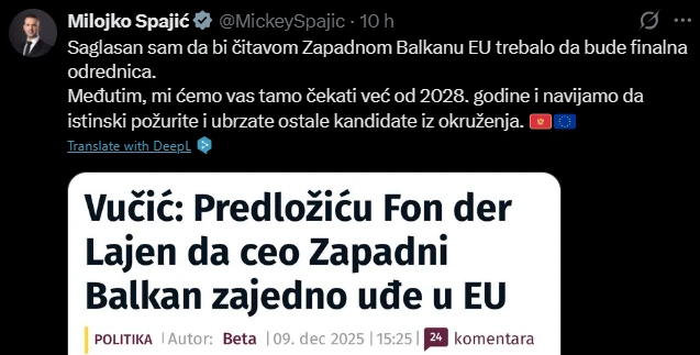 A montenegrói miniszterelnök fügét mutatott a szerb elnök az uniós csatlakozással kapcsolatos ötletére