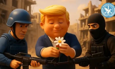 Narancsfej (Orange Head) békét teremt, amerre ő jár csodatevő virágok nyílnak (Forrás: X platform)