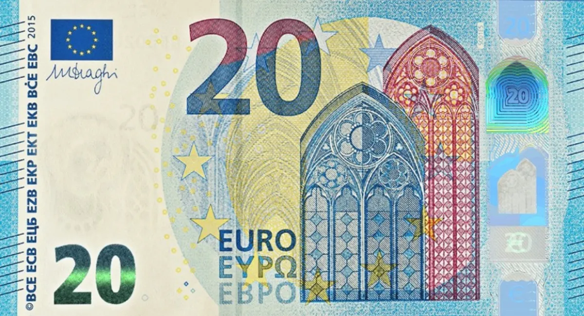 Meggyulladt egy bolgár bankfiók bankjegyállománya 3 Egy húszeurós bankjegy latin, görög és cirill felirattal (Forrás: X platform, @andresilvatw)
