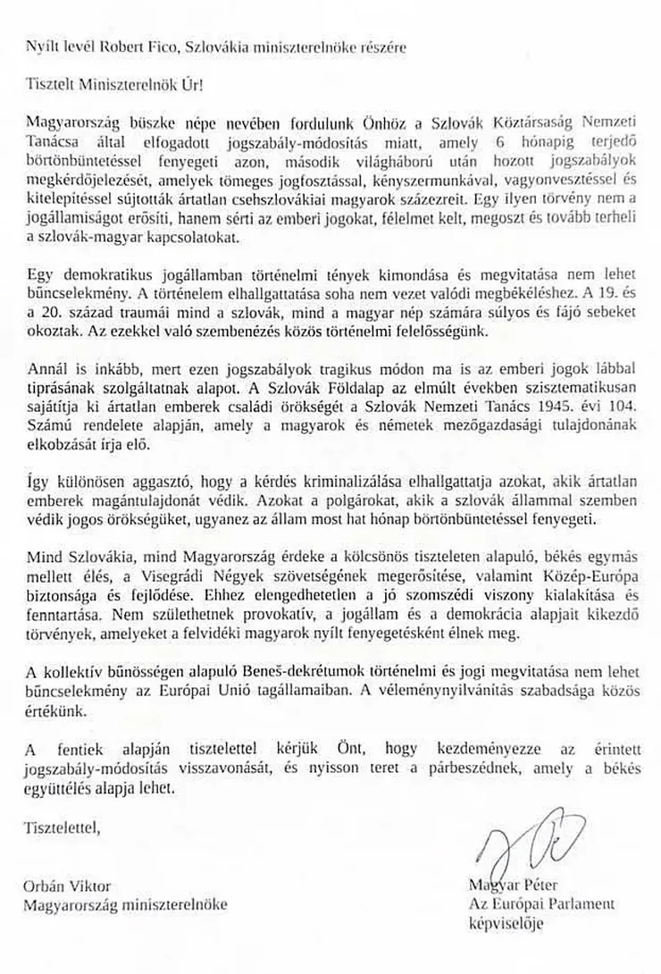 Magyar Péter nyílt levele egyetlen aláírással