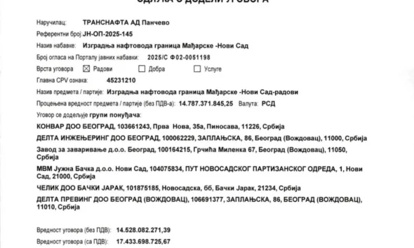 A hivatalos döntés arról, hogy az MVM cége köré tömörülő konzorcium építheti a szerb-magyar olajvezetéket. A teljes dokumentum az első linkben