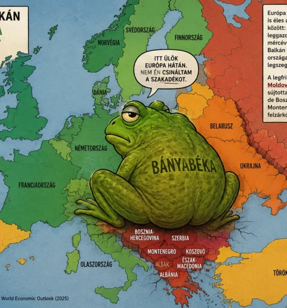 A bányabéka letelepedett a nyugat-balkáni országokra, a térkép nem teljesen pontos (ez még mindig gyakori AI-hiba), viszont nagyon is kifejező