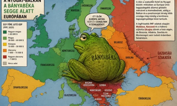 A bányabéka letelepedett a nyugat-balkáni országokra, a térkép nem teljesen pontos (ez még mindig gyakori AI-hiba), viszont nagyon is kifejező