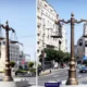 A mérleg két szögből, az első képen a háttérben a Terazije-kút, a másikon az Albanija palota