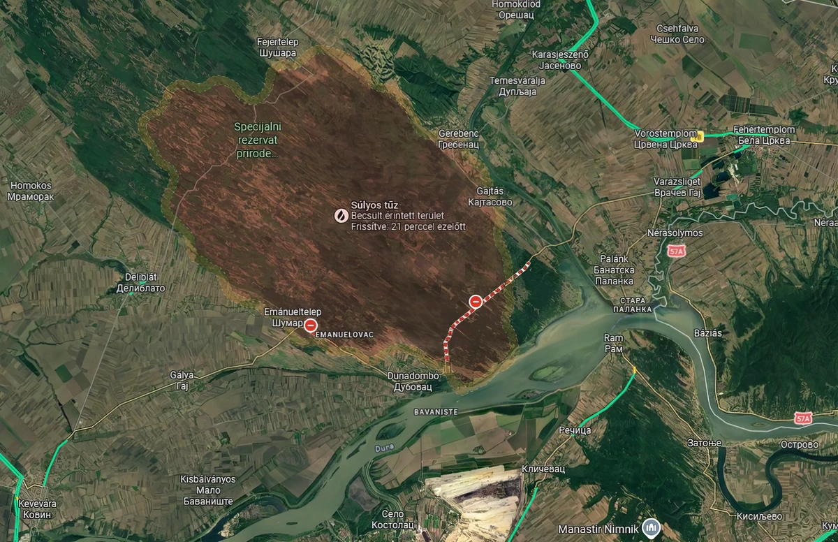 Serbia wildfire: Deliblato Sands burns while Vučić campaigns 4 This is where the flames are raging. Source: Google