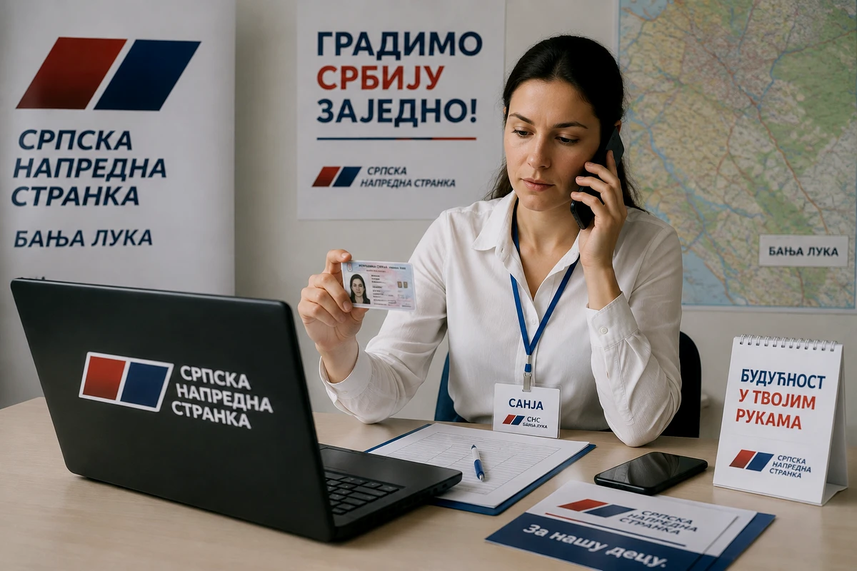 Még idén több választást kellene tartani Szerbiában 3 A hölgy, nevezzük Sanjanak, egy olyan irodából telefonál, ahol a Szerb Haladó Párt logója mellett olyan jelszavak olvashatók, hogy "Együtt építjük Szerbiát", hogy a "Jövő a te kezedben van" vagy hogy a "Gyerekeinkért!". Ilyen álmokba kergetné Sanja azokat, akiket felhív. A Sanja név megközelítő jelentése "álmodozó" (A kép illusztráció, a történet viszont igaz)